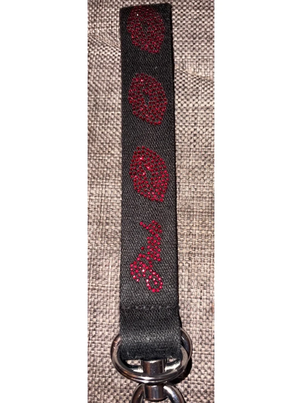 PINK Victoria's Secret Black Key Fob with Red Glitter Hearts